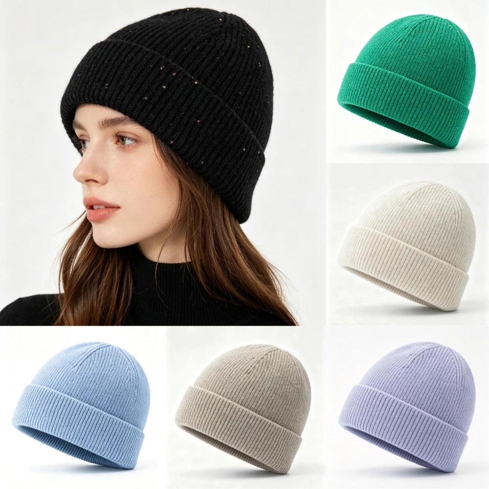 Beanie Cuffed Knit - Topi Kupluk Rajut Bergaris dengan Aksen