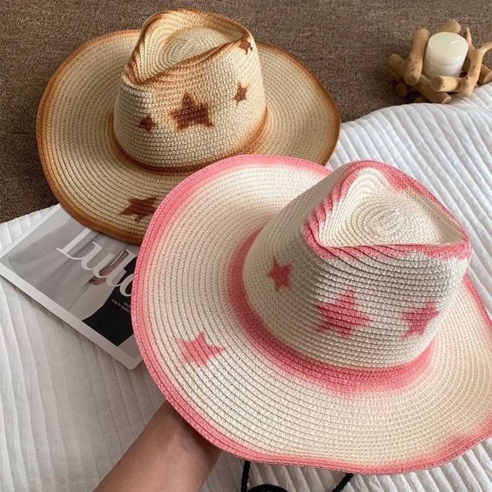 Cowboy Hat Straw - Topi Koboi Barat Bahan Bernapas, Pinggiran